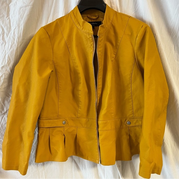 Y2K Savi Parker New York Size Faux Leather Jacket Coat Mustard Yellow Size 2x - Picture 2 of 4